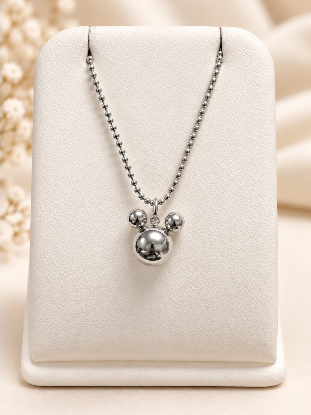 Steel 316L Silver Mickey-Style Pendant Necklace - Silver